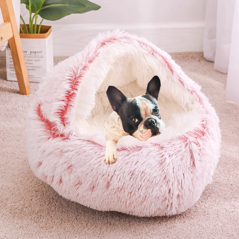Winter Cat House Long Plush Pet Cat Bed Round Cat Cushion 2 In 1 Warm Dog Basket Cat Sleep Bag Cat Nest Kennel For Small Dog Cat