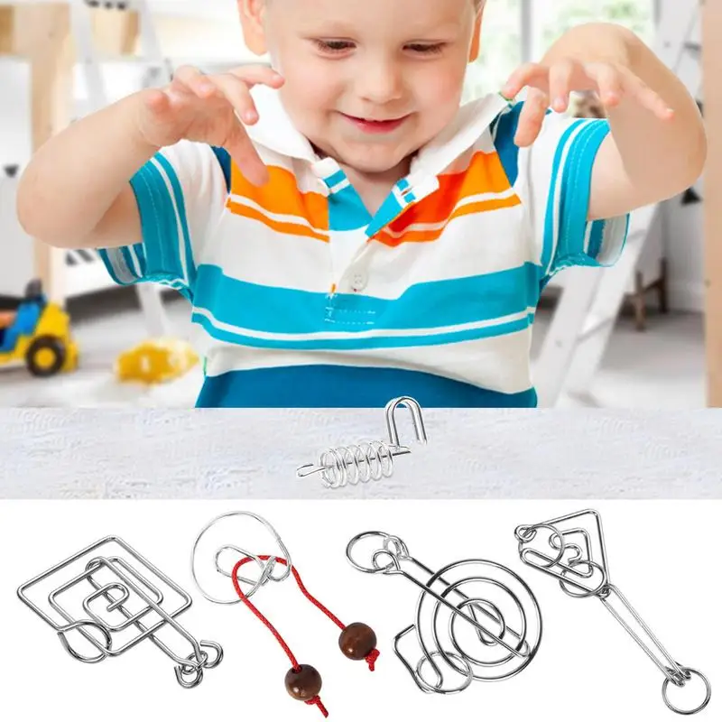 Materials Metal 3D Montessori Puzzle Wire IQ Mind Brain Teaser Puzzles For Children Adults Anti Stress Reliever Toys Kids Gifts 2