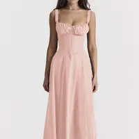 Summer Women flowers Print Long Dress Adjustable Straps Midi Corset Vacation Beach Dress Flowy Slit Lace Up Going Out Dresses - Image 2