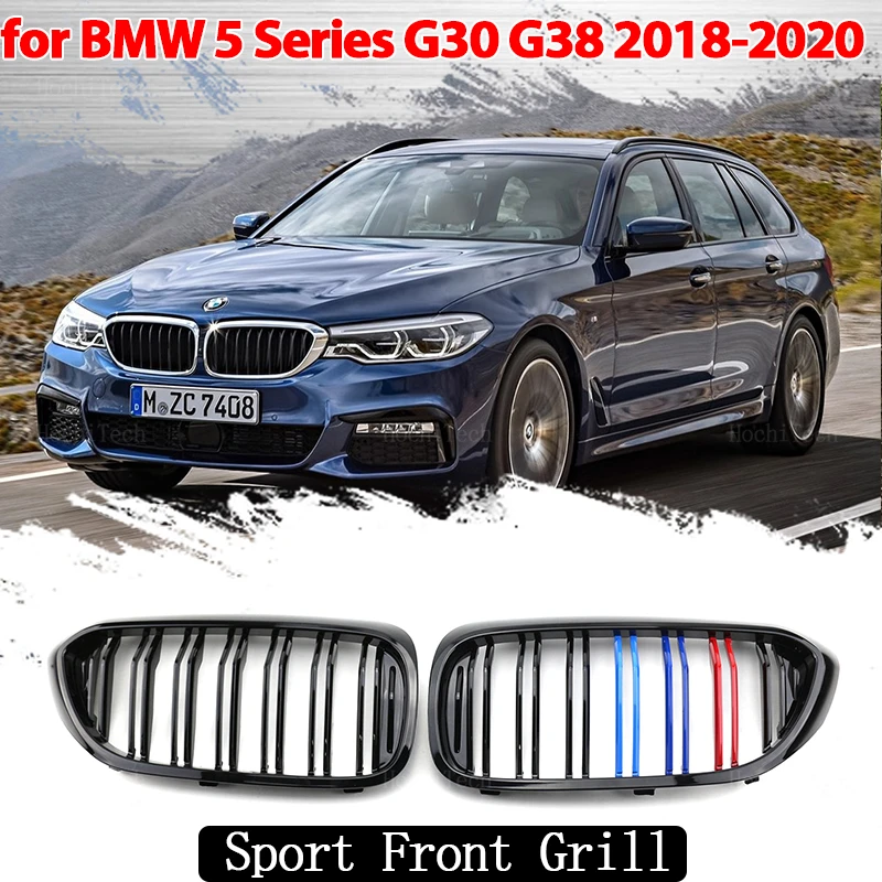 

Передний бампер, решетка для BMW 5 серии G30 G38 2016-2019, глянцевая черная двухлинейная решетка, автомобильный Стайлинг, гоночный телефон