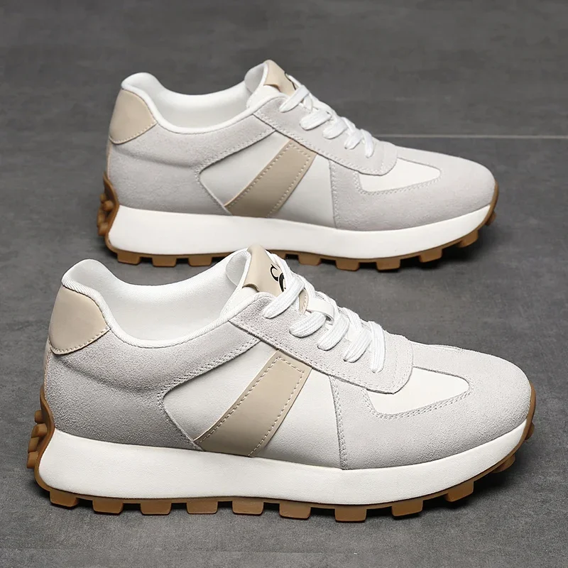 Elevator Casual Sneakers Man Cow Suede Leather Lace-Up Round Toe Platform Shoes 3/6/8cm Height Increase Shoes For Men Lift Sport 2