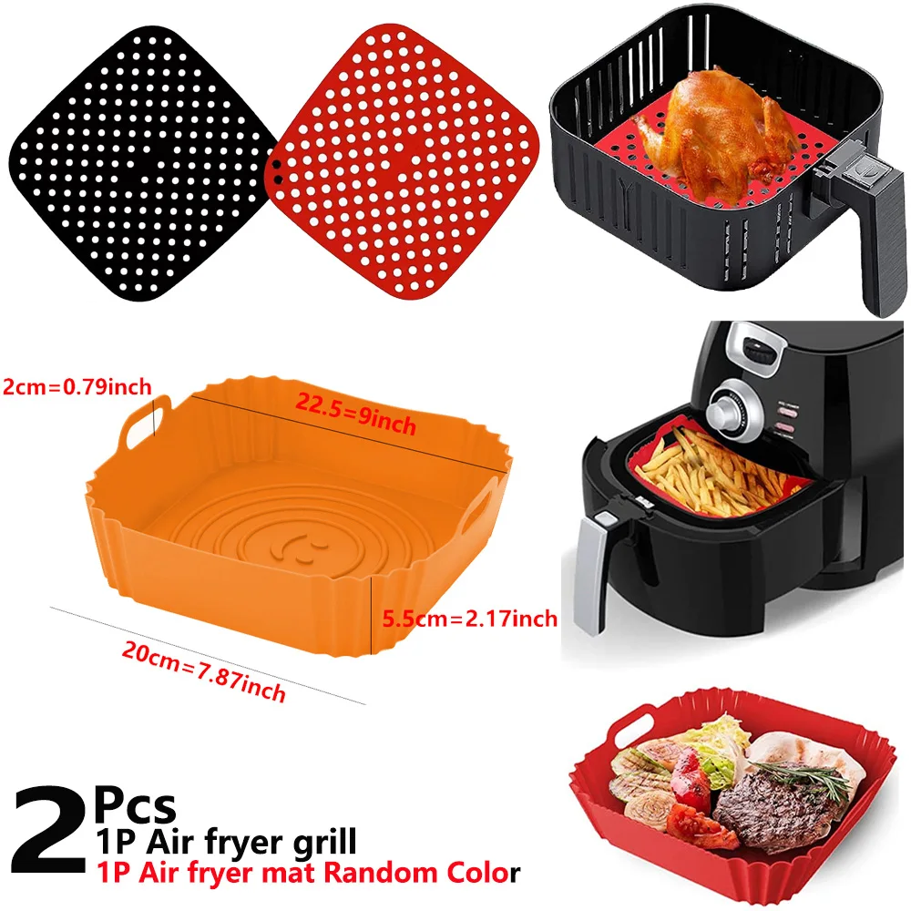 2Pcs Air Fryer Silicone Basket Silicone Mold Airfryer Oven Baking Tray Pizza Fried Chicken Basket Reusable Pan Liner Accessories 2Pcs Air Fryer Silicone Basket Silicone Mold Airfryer Oven Baking Tray Pizza Fried Chicken Basket Reusable Pan Liner Accessories