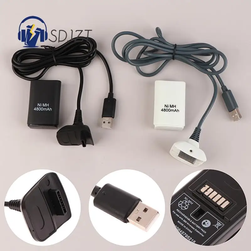 

1Set 4800mAh Rechargeable Battery Pack Black/White For Xbox 360 Wireless Game Controller Gamepads With USB Charging Cable