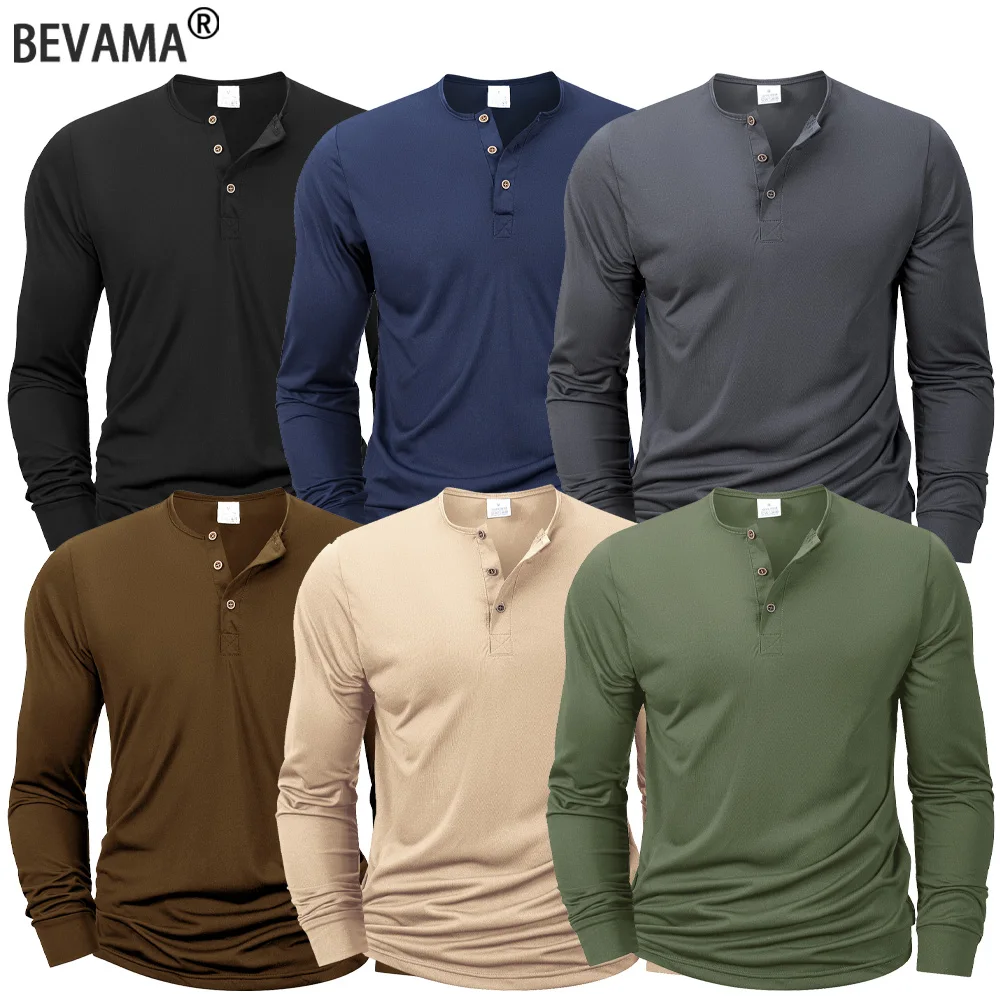 Mens Long Sleeve Henley Neck T-shirt Slim Fit Bottoming Tshirt Casual Button Shirt Comfortable Fitness Tee Cozy Top 1