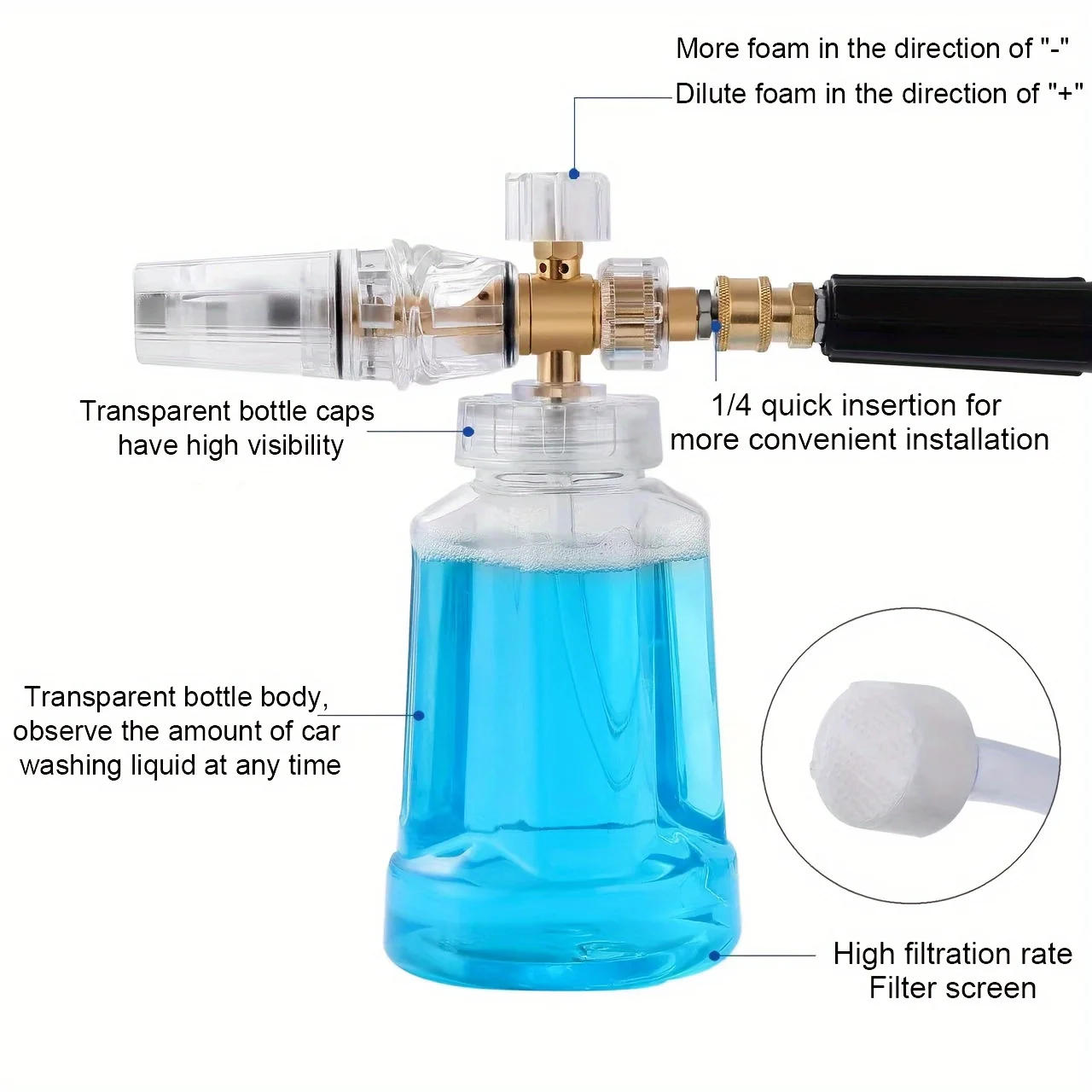 High pressure foam spray bottle 1/4 '' quick connection foam cannon adjustable fan-shaped nozzle for car cleaning 3