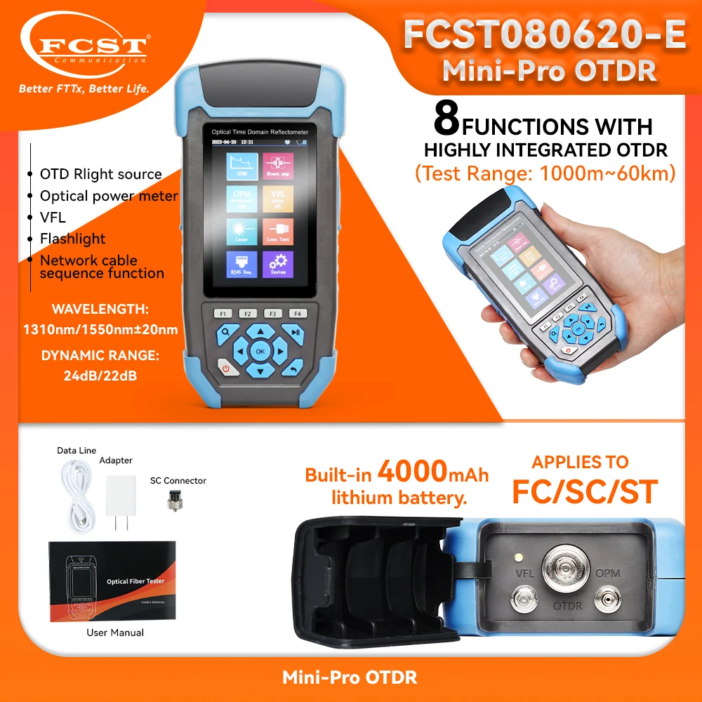 FCST SM MM Handheld Mini OTDR 24/22dB 1310/1550nm Pro Fibra Optica For FTTX Acess Network Construction