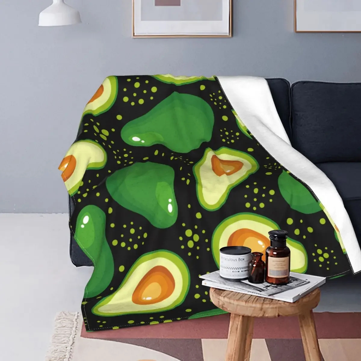 

Avocado Cartoon Knitted Blanket Fleece Avocados Lover Soft Throw Blanket for Airplane Travel Bedspread