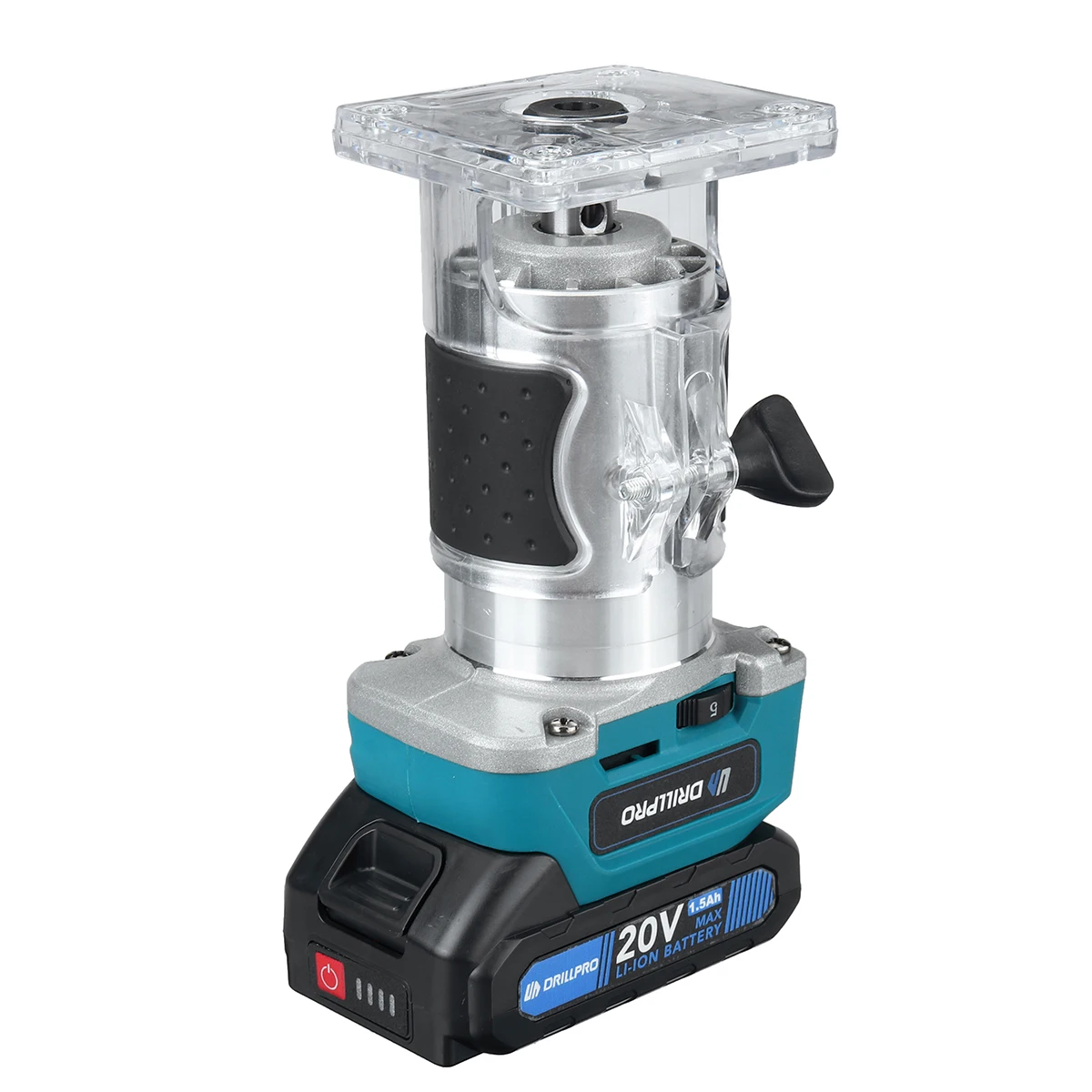 Drillpro 6.35mm 6 Speeds Electric Trimmer Cordless Wood Router Woodworking Engraving Slotting w/ 0/1/2 Battery for 18V