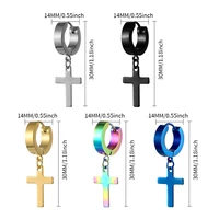 1Pair Punk Stainless Steel Cross Pendant Hoop Earrings For Men Women Not Fade Ear Rings Hip Hop Male Jewelry 5