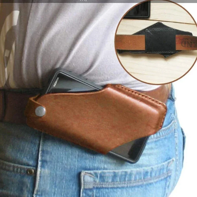 Men Phone Case Holster Cellphone Loop Holster Belt Waist Bag Props Leather Purse Phone Wallet Running Pouch Travel Camping Bags