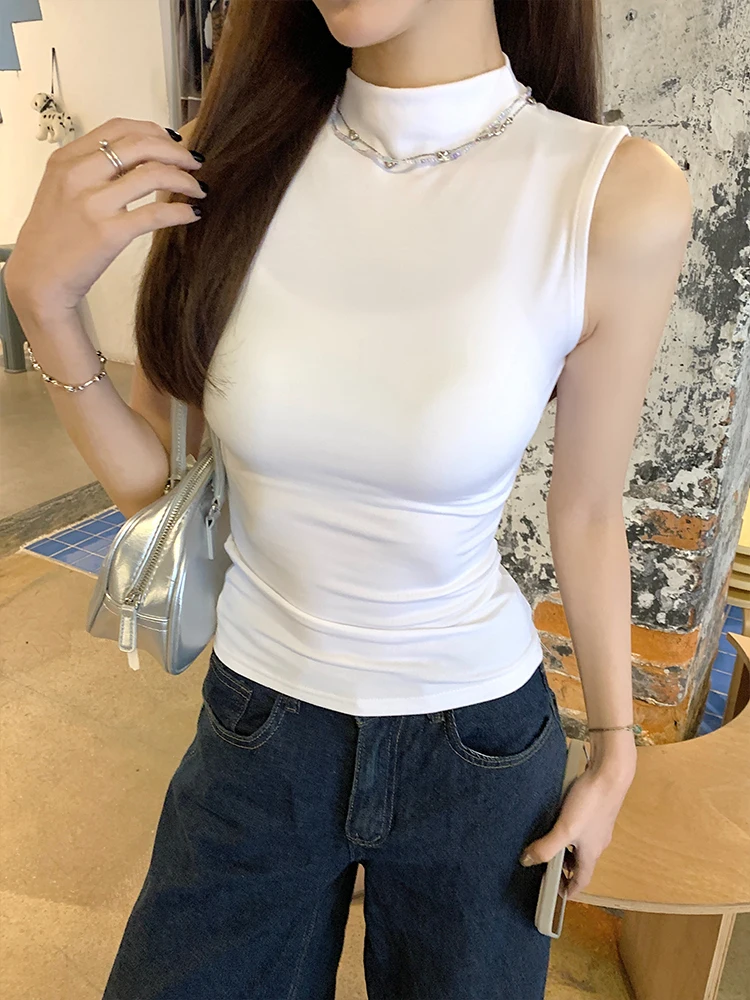 MosesQueen American Sle f High Collar Svel Vest Women's Slimming ort Top Sexy Hot Girl Sle Faion Trend