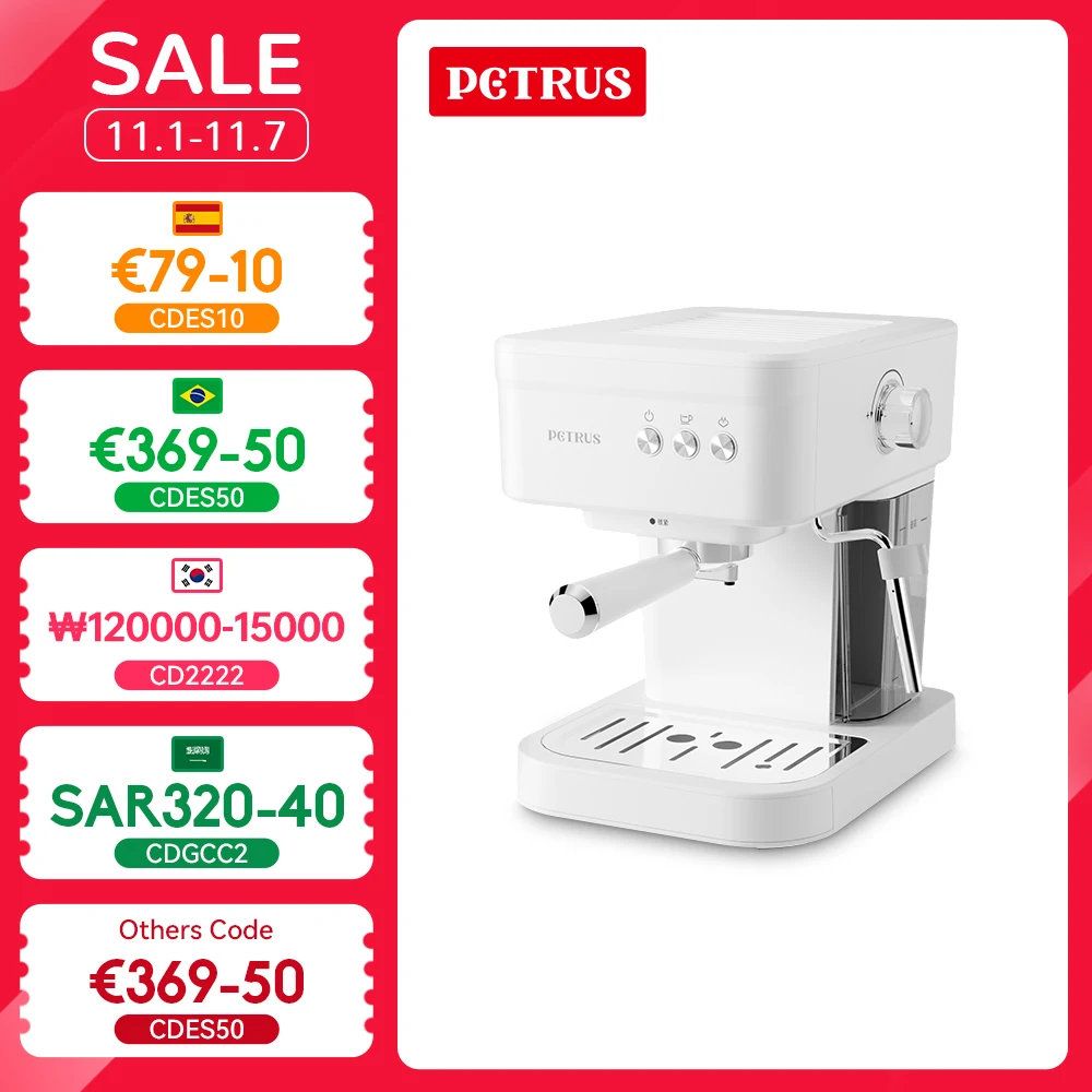 Petrus Espresso Coffee Maker Machine 51MM 20 Bar with Metal Panel, Powerful Steam Wand for Amerlcano Mocha Latte,PE2170