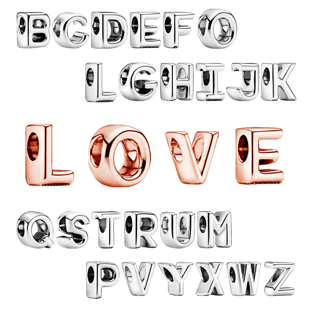 

100% 925 Sterling Silver Letter Alphabet A-Z Charms Name Beads Fit 3MM Original Bracelets Bangles for Women Charms DIY Jewelry