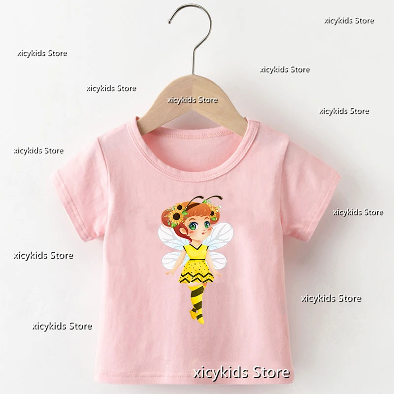 

fashion Girls t-shirt Cute Little Bee Girl Cartoon stampato neonate vestiti moda Harajuku vestiti per bambini Tshirt Pink Tops