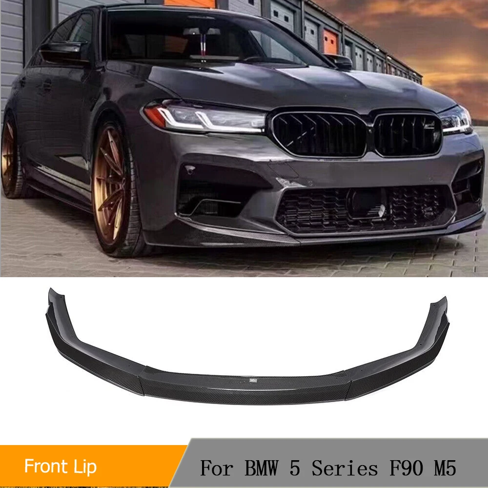 Car Front Bumper Lip Spoiler Splitters For BMW 5 Series F90 M5 Sedan LCI 2020 2021 Car Front Lip Chin Spoiler Apron Carbon Fiber