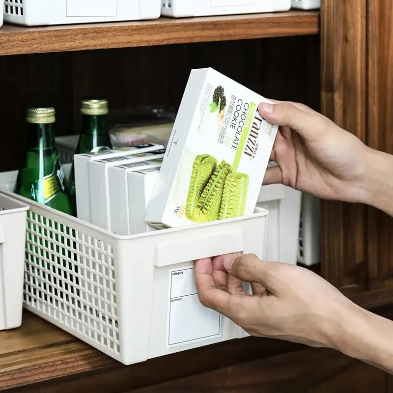 Plastic Storage Box with Label Kitchen Basket Home Storage Supplies Desktop Cosmetic Stationery Organizer 4/3PCS self adhesive storage box,lockable storage box,transparent storage box,storage box,storage organizer,bag organizer