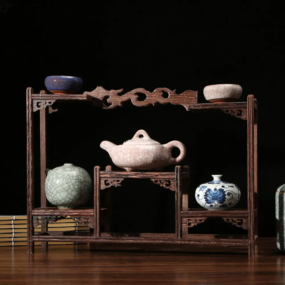 

Retro Wood Stand Home Decor Partition Rack For Zen Buddha Statue Incense Burner Base Tea Set Flower Pot Shelves Standing Flower