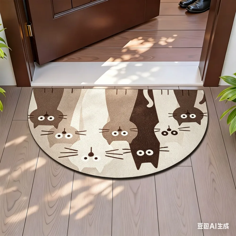 재미있는 고양이 반원형 도어매트 귀여운 새끼 고양이 웰컴 매트 미끄럼 방지 현관 러그 독특한 반달 모양 바닥 카펫 고양이 애호가 선물