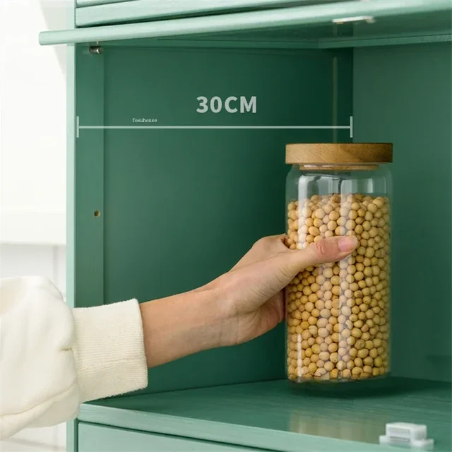 ตู้ครัวไม้ไผ่ทันสมัยพร้อมบานประตู – ที่เก็บของหลายชั้นสำหรับเตาไมโครเวฟและอื่นๆ 6