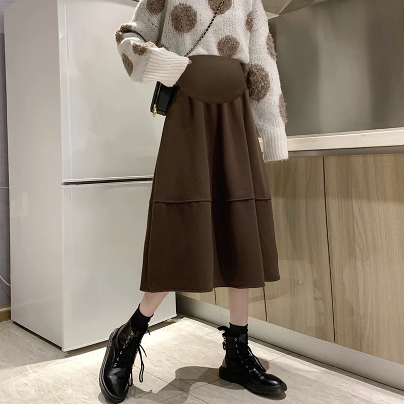 587# Autumn Winter Woolen Maternity Skirts Elastic Waist Belly A Line Clothes for Pregnant Women Dense Pregnancy Pants