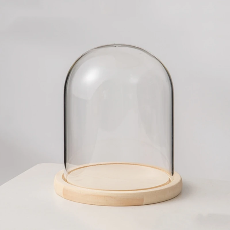 Diameter=23cm Height=25cm 30cm 35cm 40cm Big Size Glass Dome Home Decoration Log Base Transparent Cover DIY Friend Favor Gift 5