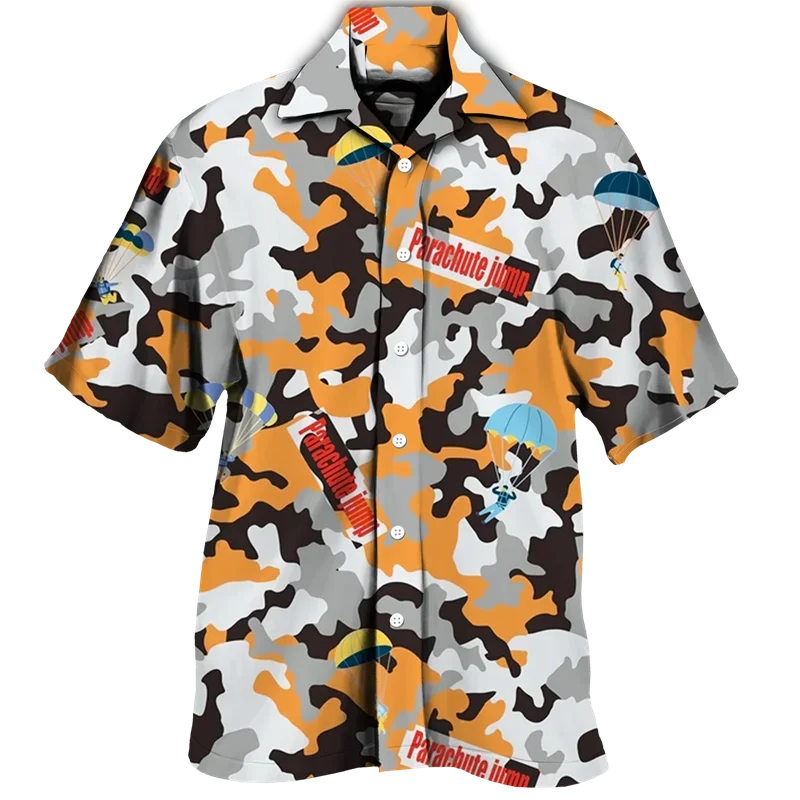 thumbnail image 1 of Nuevas camisas de hombre con estampado 3D de camuflaje, camisetas casuales de manga corta con cuello vuelto para parejas, camisas militares tácticas de un solo pecho, 1 of 5