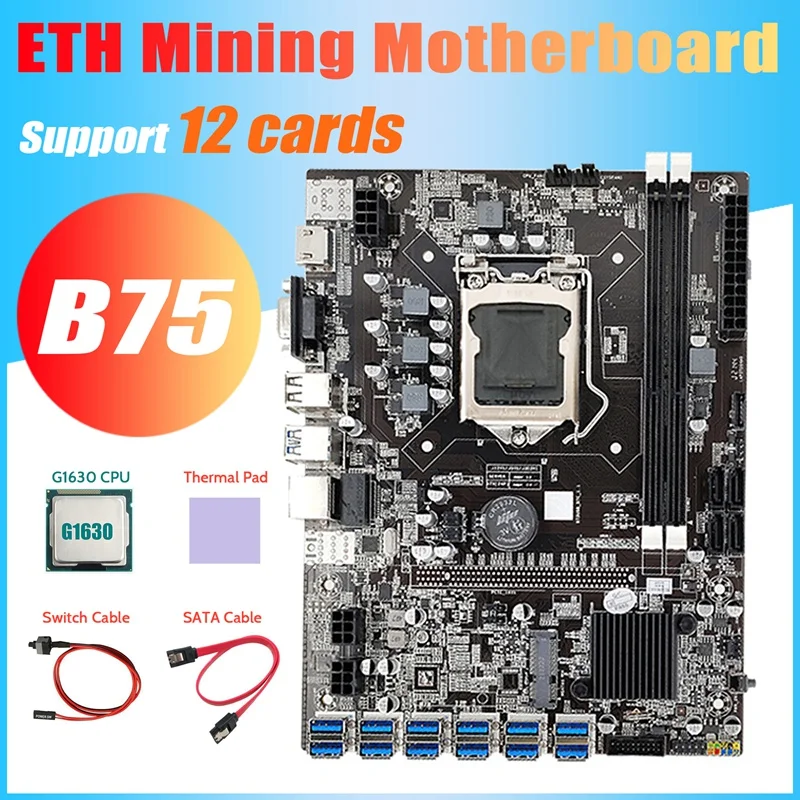 budget gaming pc motherboard B75 ETH Mining Motherboard+G1630 CPU+Switch Cable+SATA Cable+Thermal Pad LGA1155 12 PCIE to USB DDR3 B75 USB Motherboard best chipset for gaming pc