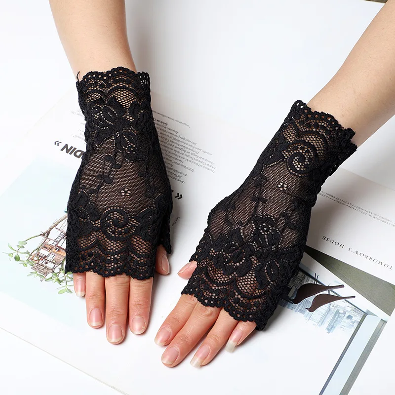 New Sailor Dance Long Fingerless Womens Sexy Lace Gloves Ladies Dance Half Finger Fishnet Gloves Heated Mesh Mitten Handscho
