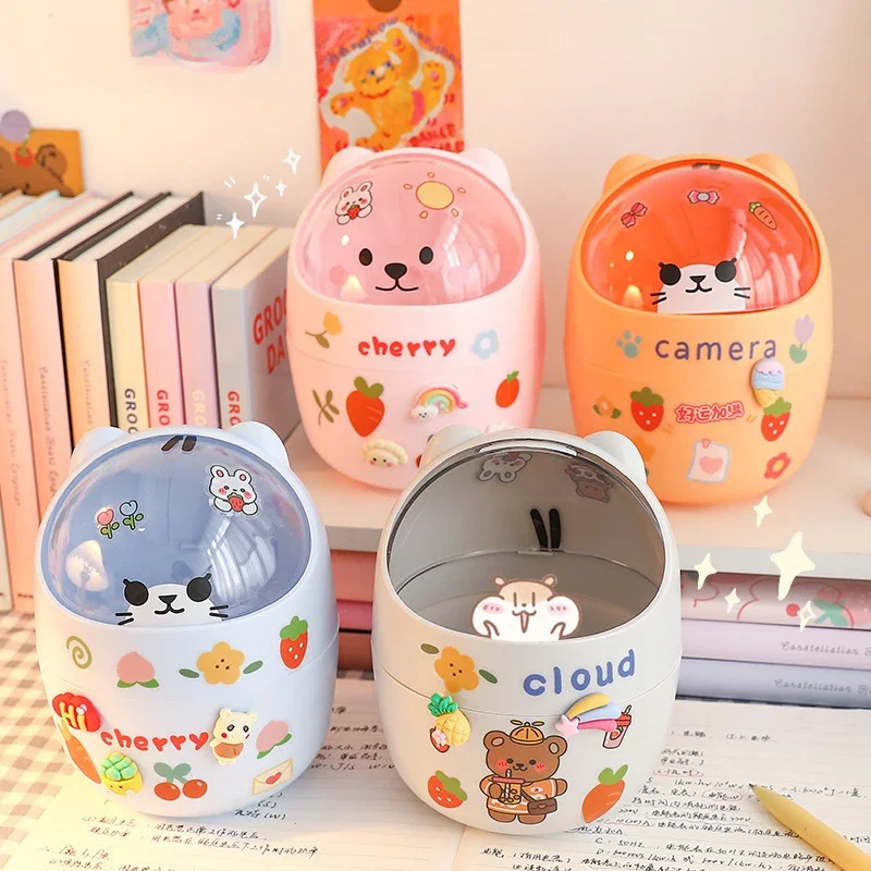Desktop Trash Can Ins Style Creative Home Desktop Trash Can with Lid Small Mini Kawaii Bedroom Desk Storage Box Pen Holder