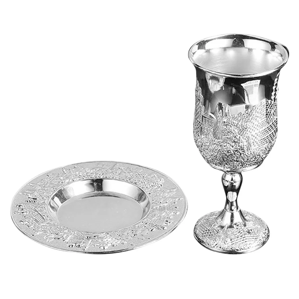 

Jewish Glass Kiddush Silver Plated Glasses With Saucer Gift Set Passover For Shabbat Havdalah Gift