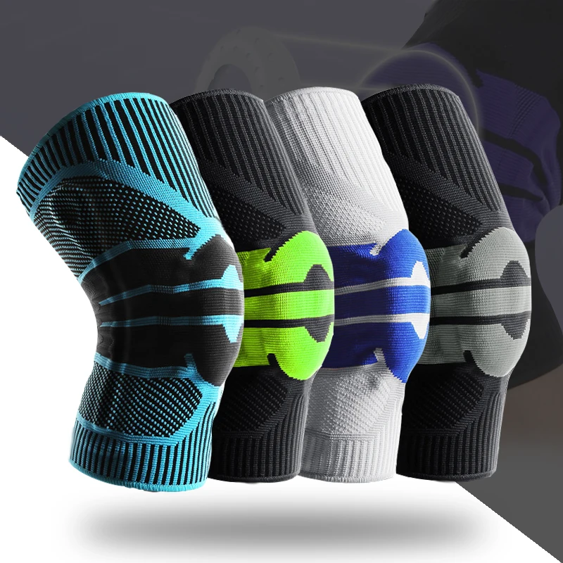 

Sports Knee Pads Breathable Silicone Spring Compression Knitted Knee Brace Protector Basketball Football Climbing Knee Sleeves