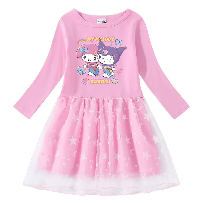 

Spring Autumn New Kawaii Sanrio My Melody Anime Long Sleeve Princess Hooded Skirt Cute Kuromi Cartoon Shirt Dress Girls Toys