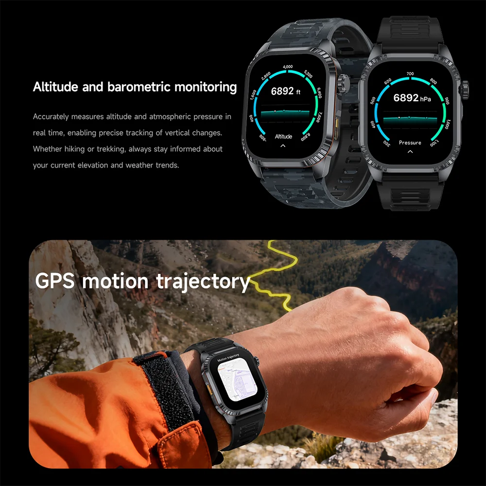 Ultra GPS Outdoors Military Smart Watch - 1.95 AMOLED Display, Compass, 10ATM Waterproof, Long-lasting Battery, Bluetooth Calling