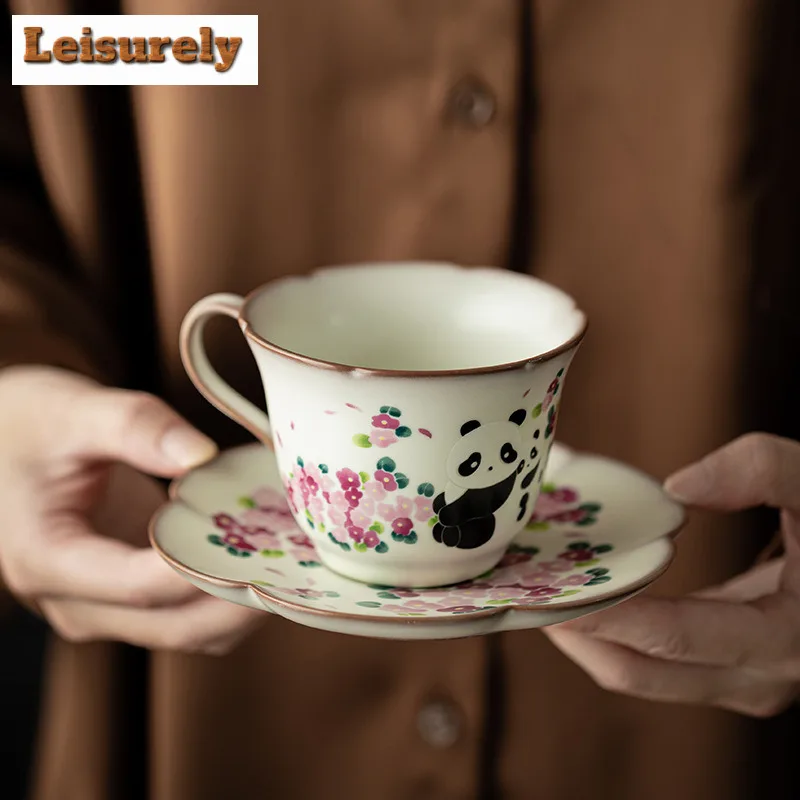 Pig Fat Frozen Panda Coffee Mug With Plate Breakfast Mug Afternoon Tea Mug Cup Saucer Kit Office Water Cup Cafes Ornaments Craft