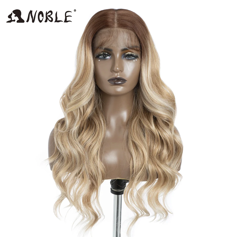 Noble Lace Front Wig Synthetic 13X7 Highlight Honey Brown Body Wave Wig 26Inch Blonde Wigs For Women Lace Wig Synthetic Lace Wig
