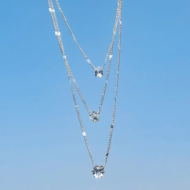 98637-0682ea.jpg Collier Double couche étoile lune pour femmes, couleur argent, breloque délicate en Zircon, chaîne ras du cou en acier inoxydable, bijoux, nouvelle mode