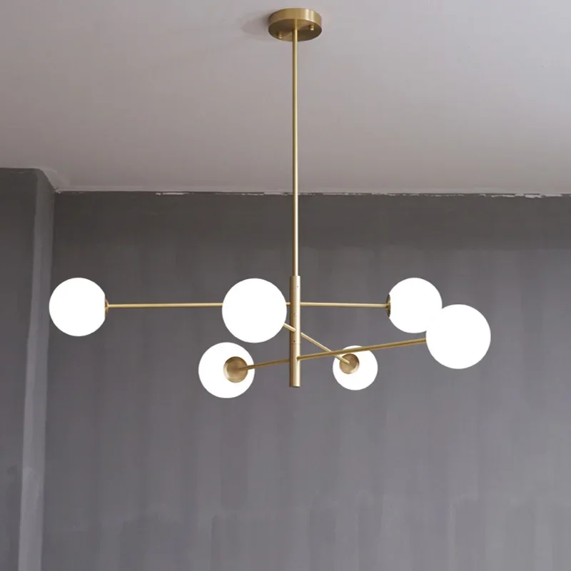 Nordic All-copper Chandelier Post-modern Minimalist Bedroom Personality Glass Magic Bean Creative Designer Home Pendant