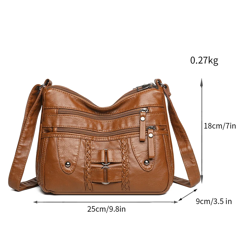 Retro multi pocket crossbody bag, soft synthetic leather shoulder bag, women's bag, with adjustable shoulder strap