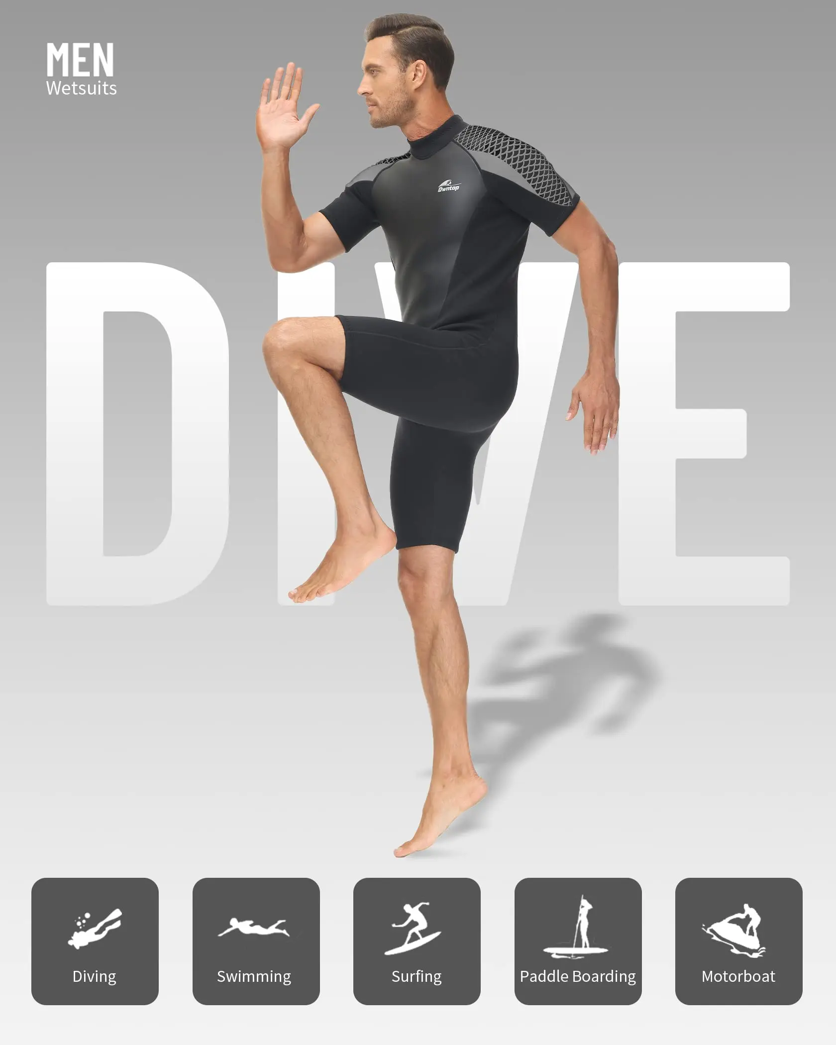 Shorty Wetsuit for Men 3mm Wetsuit for Diving Surfing Swimming and Water Sports Men's Neoprene Spearfishing One Piece Wetsuit 5