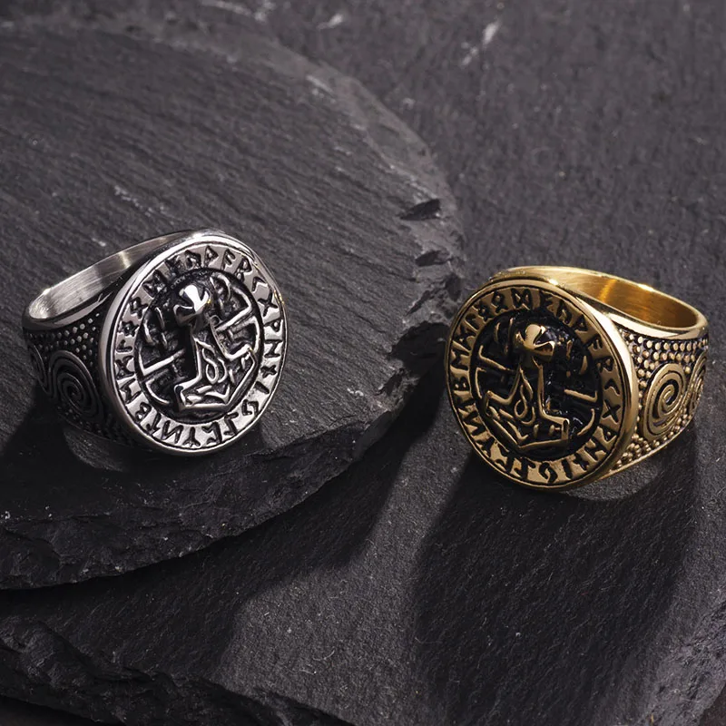 

Valily Men's Odin Viking Ring Stainless Steel Amulet Vintage Norse Rings For Male Jewelry