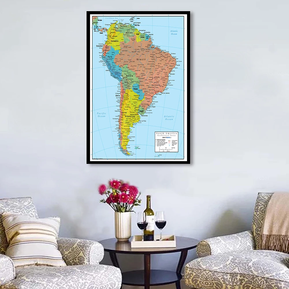 World Map Poster South America Map Wall Art Poster Spray Canvas Painting Travel School Supplies Living Room Home Decor 42*59cm