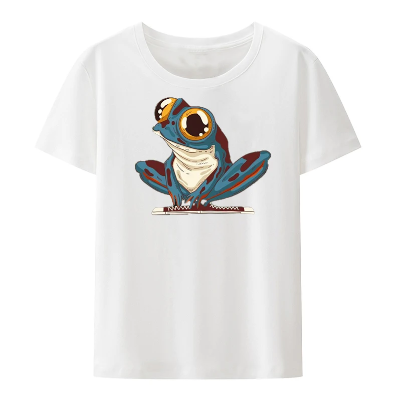 

Exotic Blue Frog Cotton T-shirts Women's T-shirt Tshirt Roupas Humor Xxx Leisure O-neck Camisa Koszulki Hip-hop Unisex Cool Pair