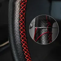 Universal Leather Car Steering Wheel Stitch On Wrap Cover Fit for 38cm 14" DIY Sewing Breathable and Anti Slip Black Grey Beige 5