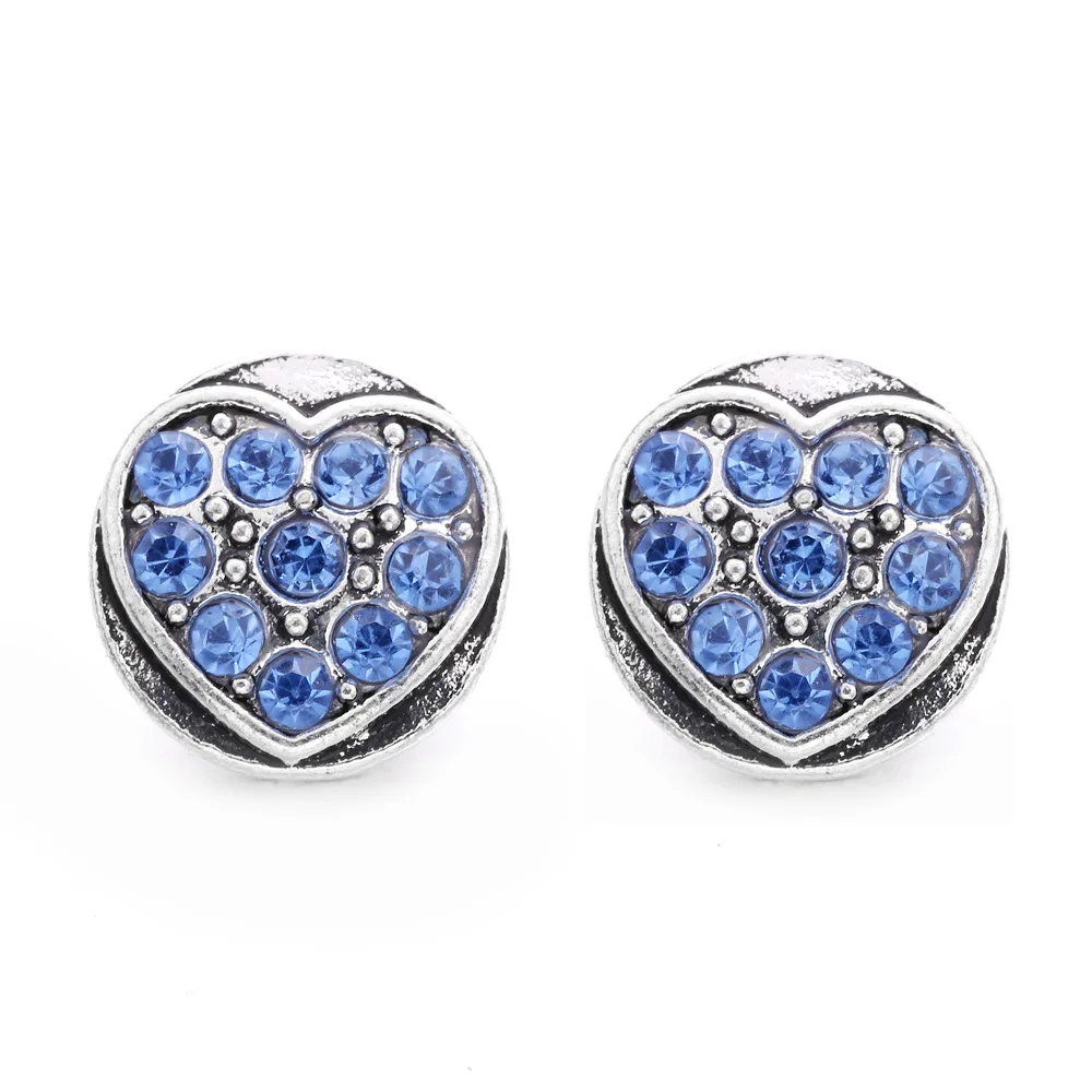 30pcs New Snap Button Jewelry DIY Mini Crystal Heart 12mm Metal Snaps Buttons Charms for Snap Bracelet Earrings Necklace