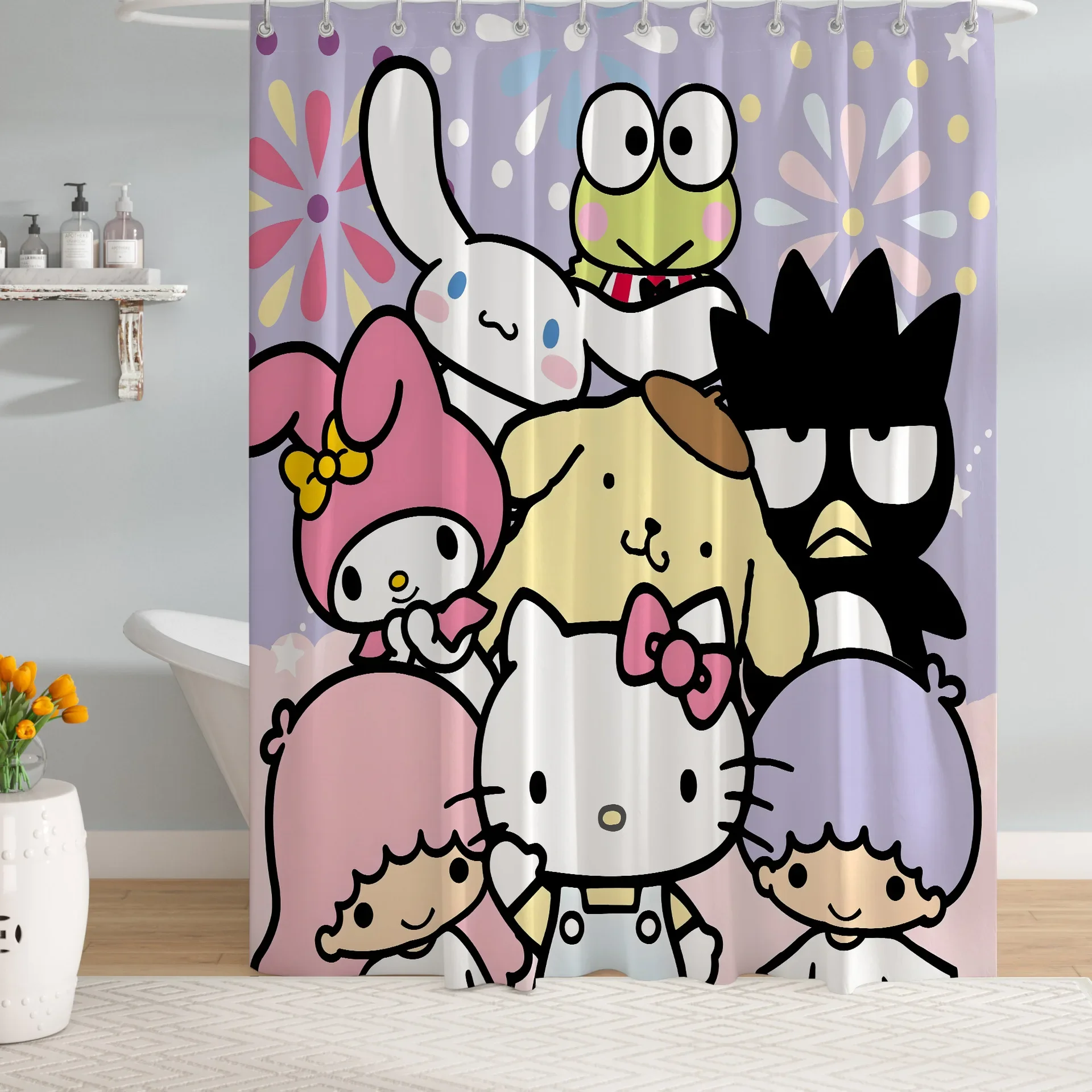 

Sanrios Mymelody Cinnamoroll Kuromi kawaii Cartoon Shower Curtains Waterproof Mildew Bath Screen With Hooks Anime Home Decor