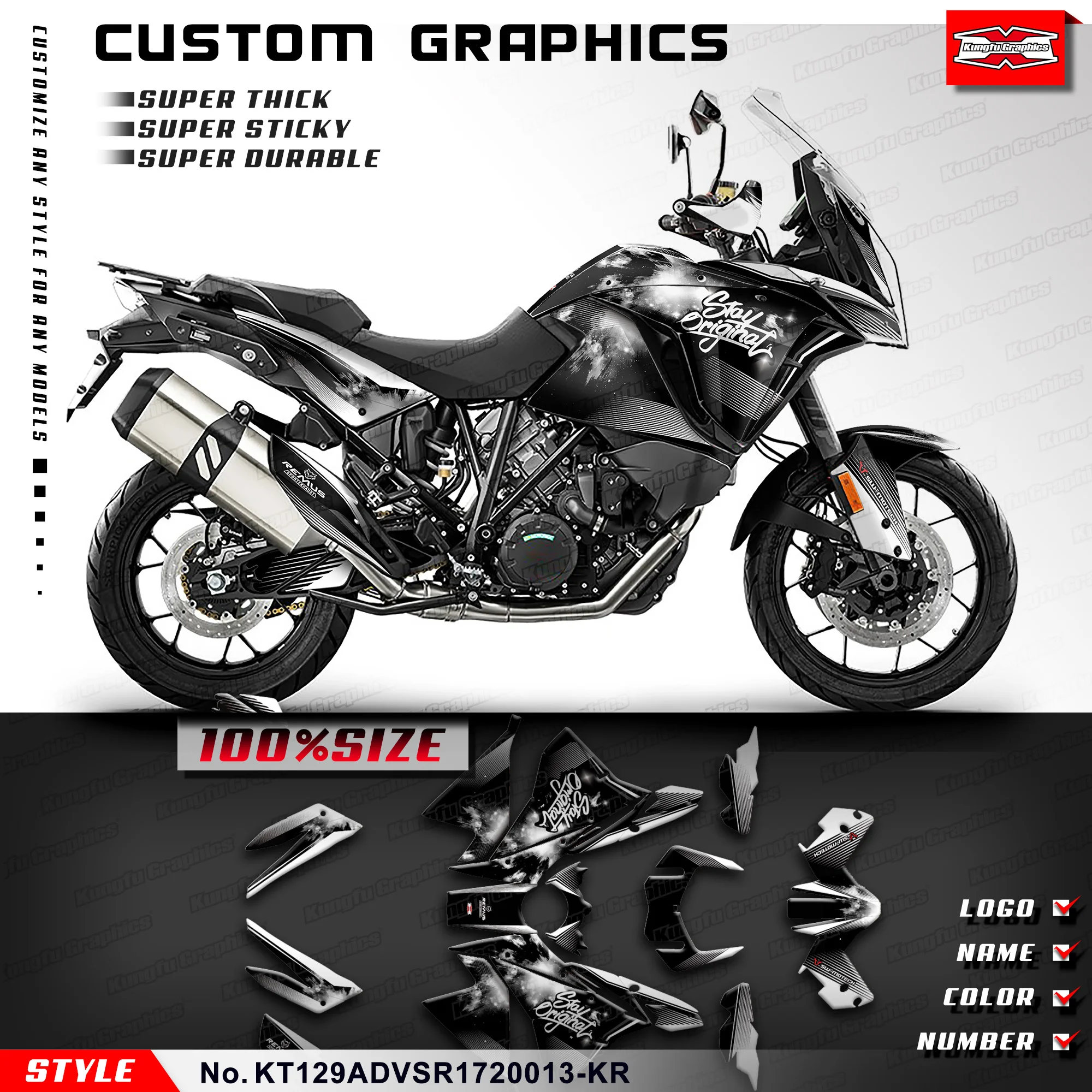

KUNGFU, графические мотоциклетные наклейки, полный набор наклеек для KTM 1290 Super Adventure S R 2017 2018 2019 2020 2021 2022 2023, черный