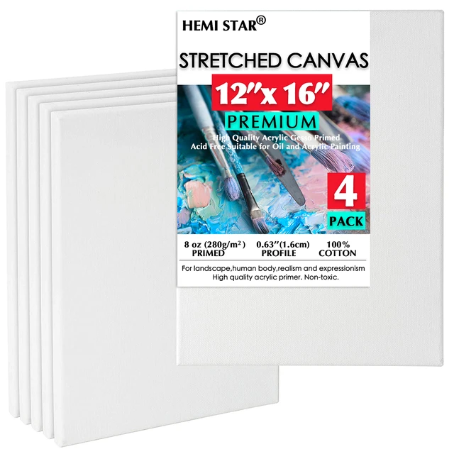 Arteza Stretched Canvas, Premium, White, 12x12, Blank Canvas