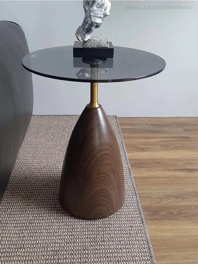 Light Luxury Style Sofa Side Table Modern Simple Living Room Household Small Tea Table Creative Glass Round Corner