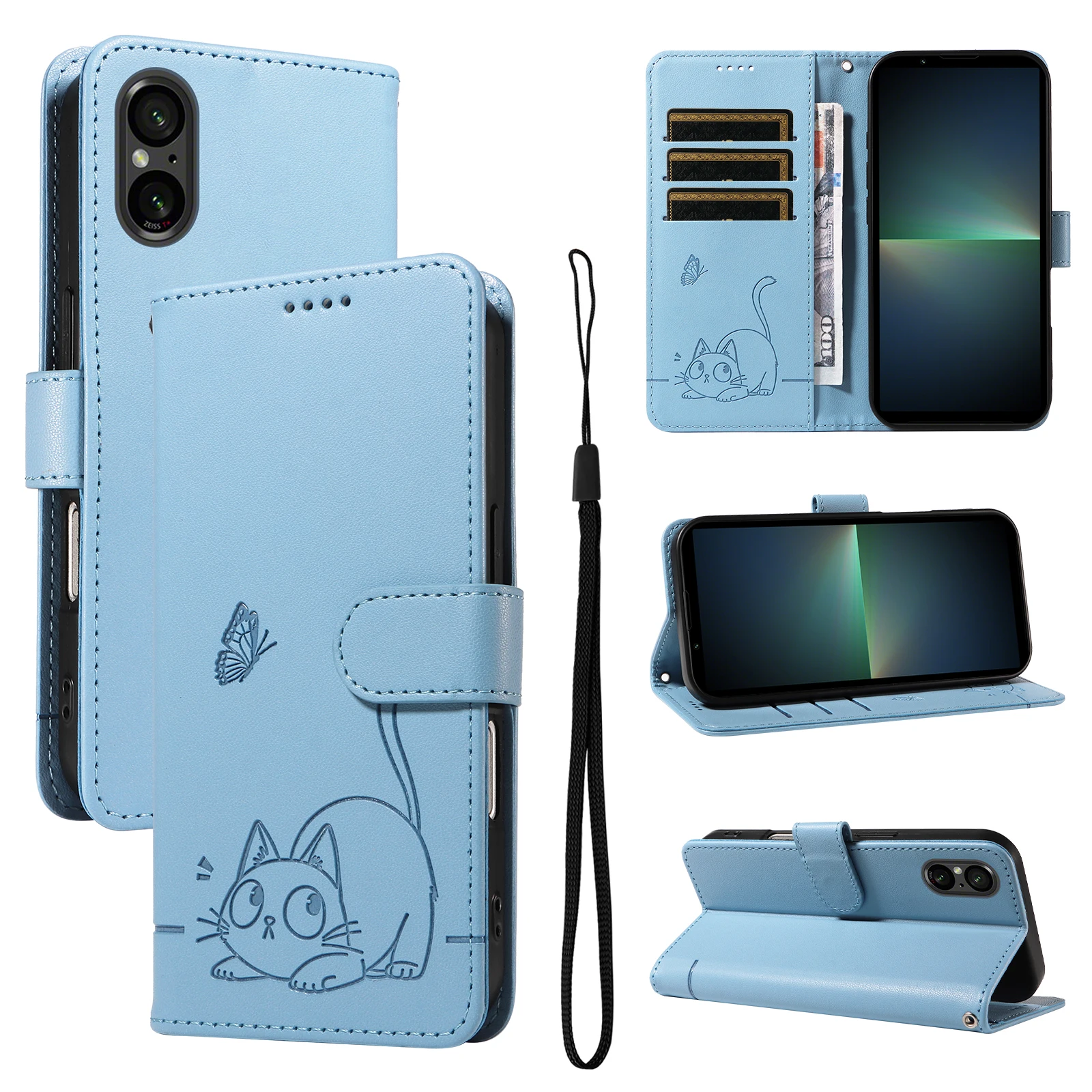 Magnetic Wallet Flip Leather Case with Cute Cartoon Cat Design