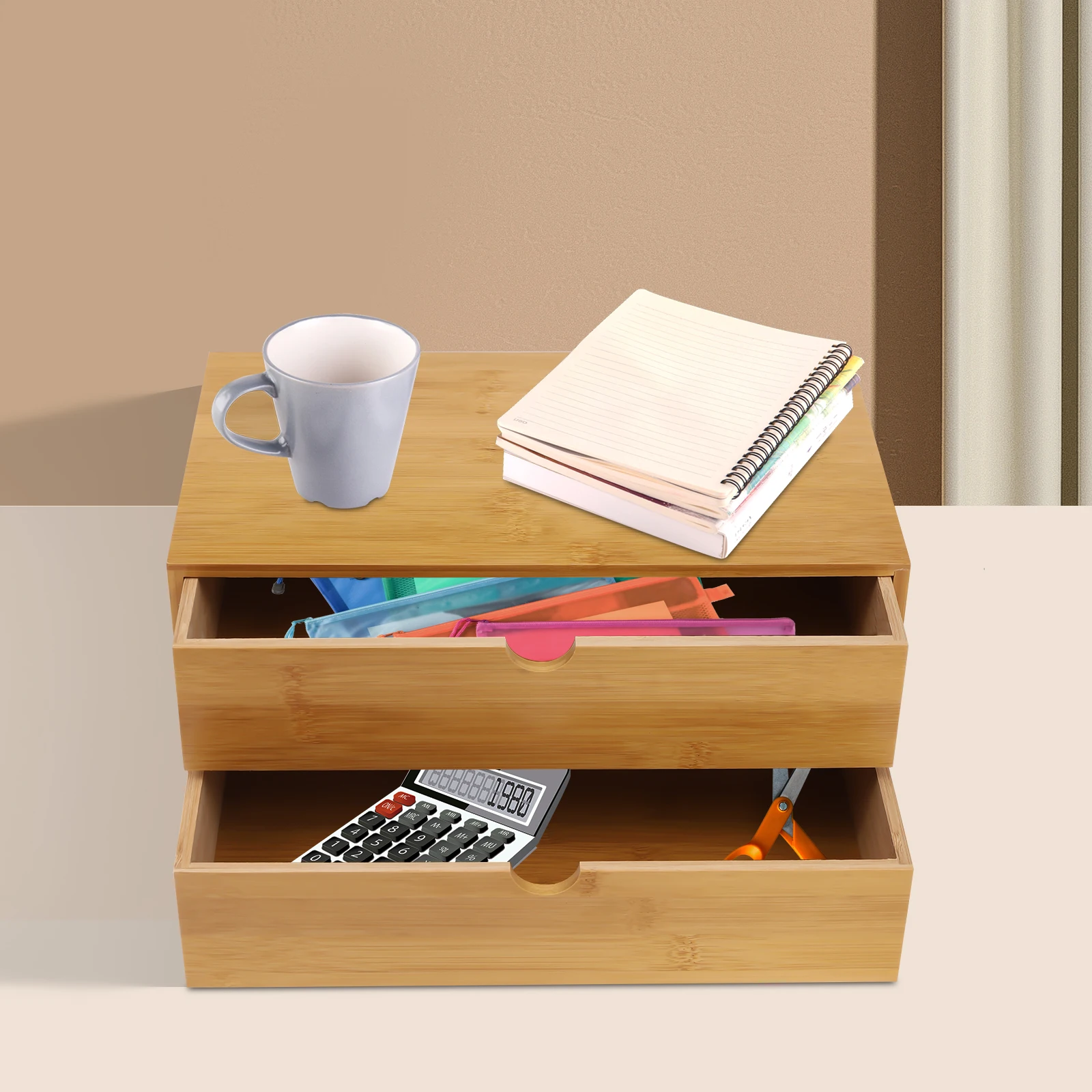 Organisateur de bureau en bambou, mini tiroir de bureau en bambou, boîte de rangement pour bureau et maison, aucun assemblage requis S7c3e63a0ec784a808650a1f43c239c10s